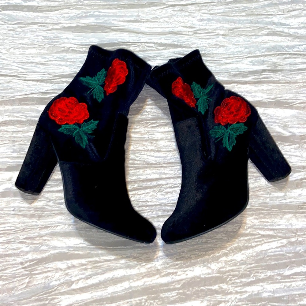 Rose velvet booties